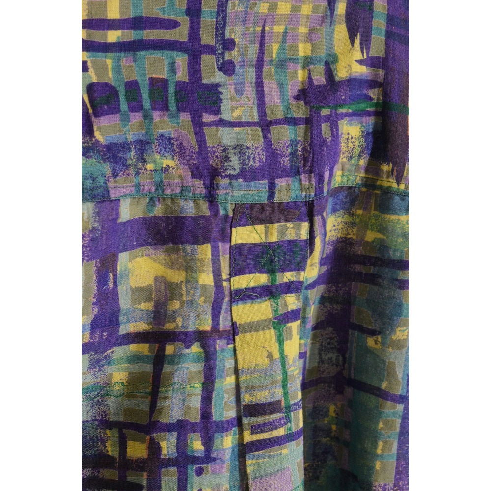 90s Vintage Abstract Print Button Down Shirt Mens S Purple Linen Cotton Relaxed - Picture 6 of 7